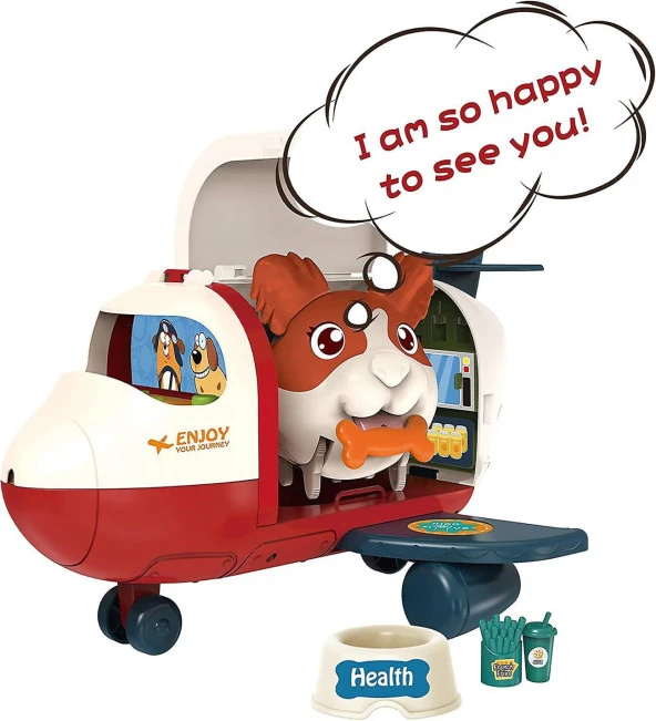 Ses kontrollü, İnteraktif Yürüyen Havlayan Sevimli Köpek , Gerçek Mikrofon ve  Işıklı-Müzikli Uçağı, Aksesuarlarıyla - 9