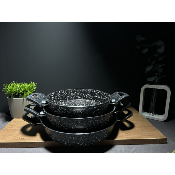 BENA LİFE Granit 20-22-24 Cm Granit 3lü Çift Kulplu Omlet/sahan Tava Seti