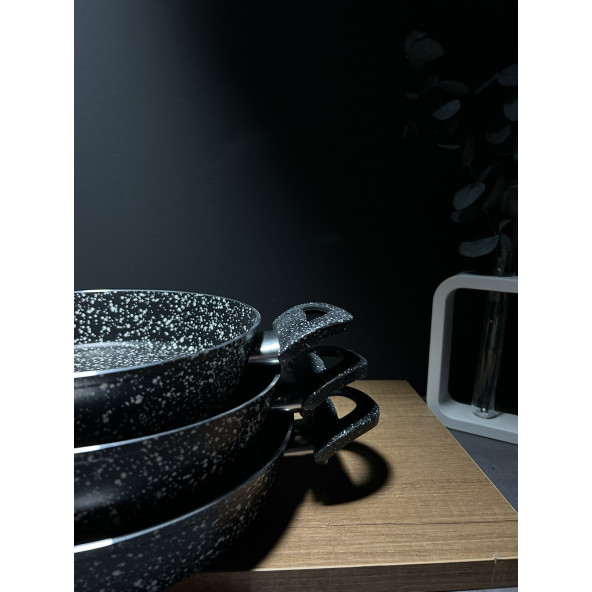 BENA LİFE Granit 20-22-24 Cm Granit 3lü Çift Kulplu Omlet/sahan Tava Seti - 3