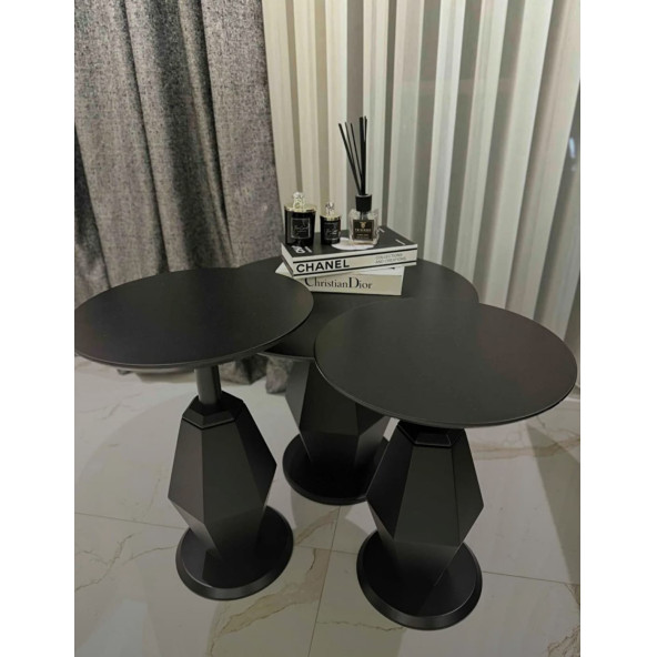 Gold Design Üçlü Mantar Prizma 2 Adet Zigon 1 Adet Orta Sehpa Seti Mdf Siyah Gd-mp0301 - 3