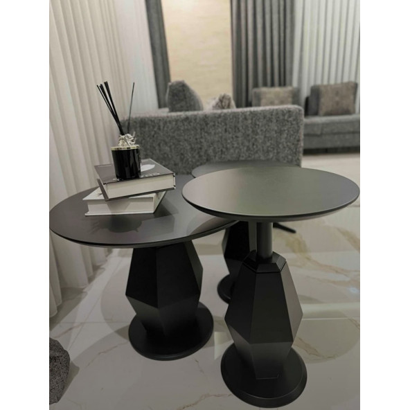 Gold Design Üçlü Mantar Prizma 2 Adet Zigon 1 Adet Orta Sehpa Seti Mdf Siyah Gd-mp0301 - 4