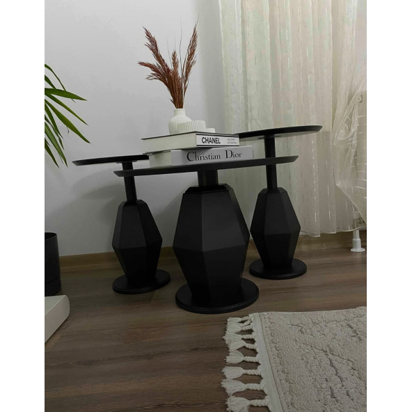 Gold Design Üçlü Mantar Prizma 2 Adet Zigon 1 Adet Orta Sehpa Seti Mdf Siyah Gd-mp0301 - 6
