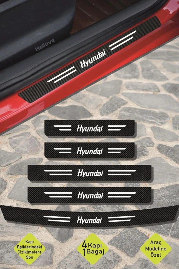 Hyundai Uyumlu Kapı Bagaj Eşik Koruyucu Set Karbon Çizilme Engelleyici Folyo Hyundai Yazılı