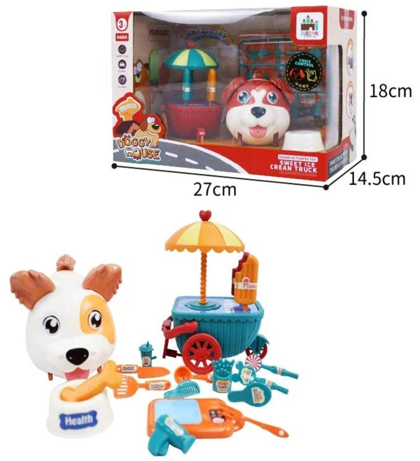 Ses kontrollü, İnteraktif Yürüyen Havlayan Sevimli Köpek, Eğlenceli Dondurma Arabası ve Aksesuarlarıyla...