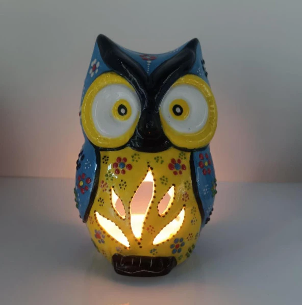 Buhurdanlık Baykuş Çini Mumluk Işık Ev Dekor Masa Özel Gün Hediye