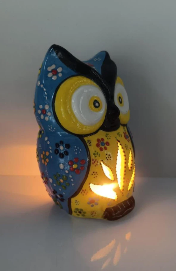 Buhurdanlık Baykuş Çini Mumluk Işık Ev Dekor Masa Özel Gün Hediye - 5