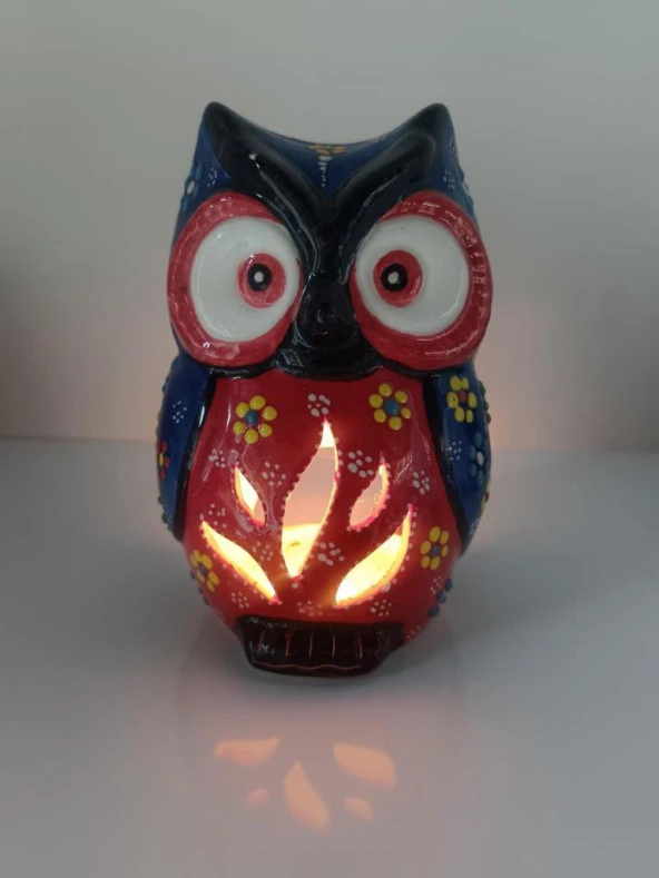 Buhurdanlık Baykuş Çini Mumluk Işık Ev Dekor Masa Özel Gün Hediye