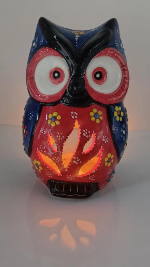 Buhurdanlık Baykuş Çini Mumluk Işık Ev Dekor Masa Özel Gün Hediye - 6