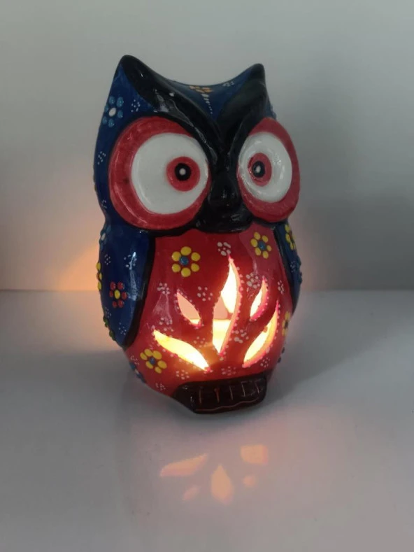 Buhurdanlık Baykuş Çini Mumluk Işık Ev Dekor Masa Özel Gün Hediye - 8