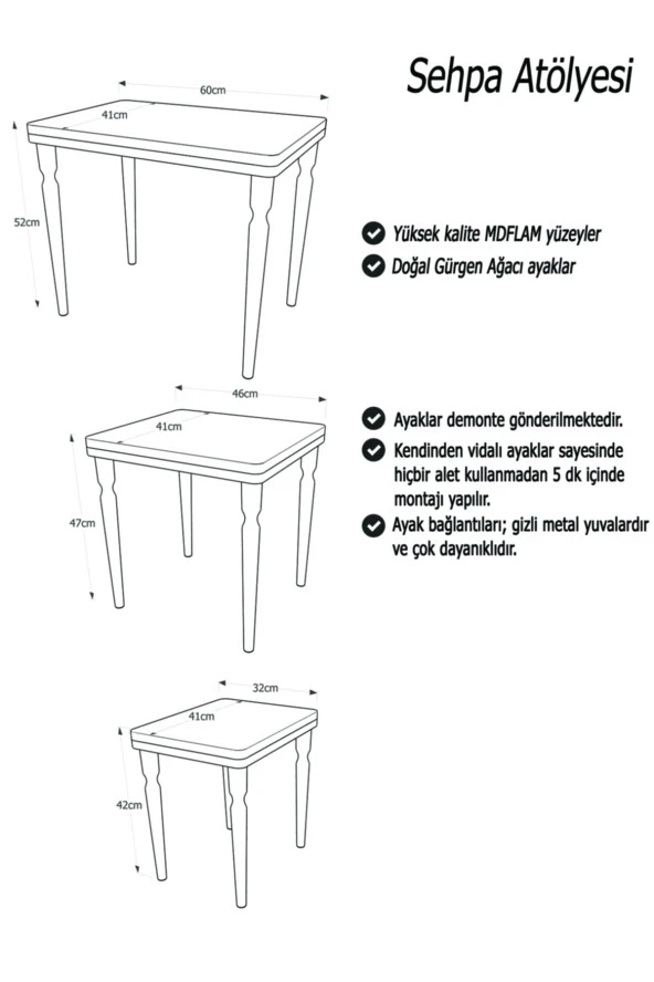 AKSET 3Lü Lüx Zigon Sehpa Ceviz - 4