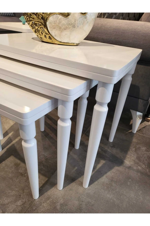 AKSET 3Lü Lüx Zigon Sehpa Full Beyaz - 3