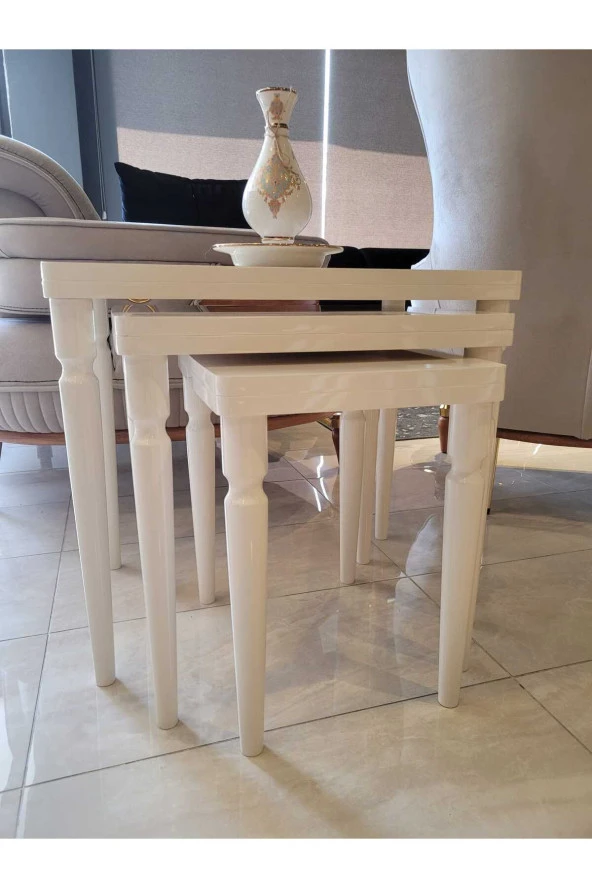 AKSET 3Lü Lüx Zigon Sehpa Full Krem - 3