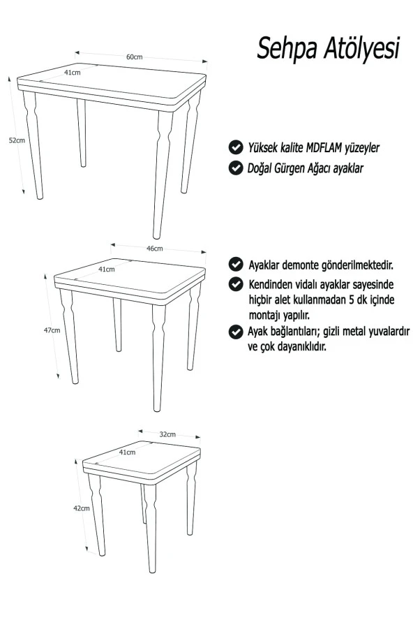 AKSET 3Lü Lüx Zigon Sehpa Gold Krem - 2