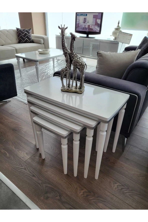 AKSET 4lü Lüx Zigon Sehpa Beyaz Gümüş - 2