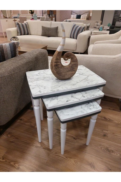 AKSET 3Lü Lüx Zigon Sehpa Beyaz Mermer Antrasit ürün görseli