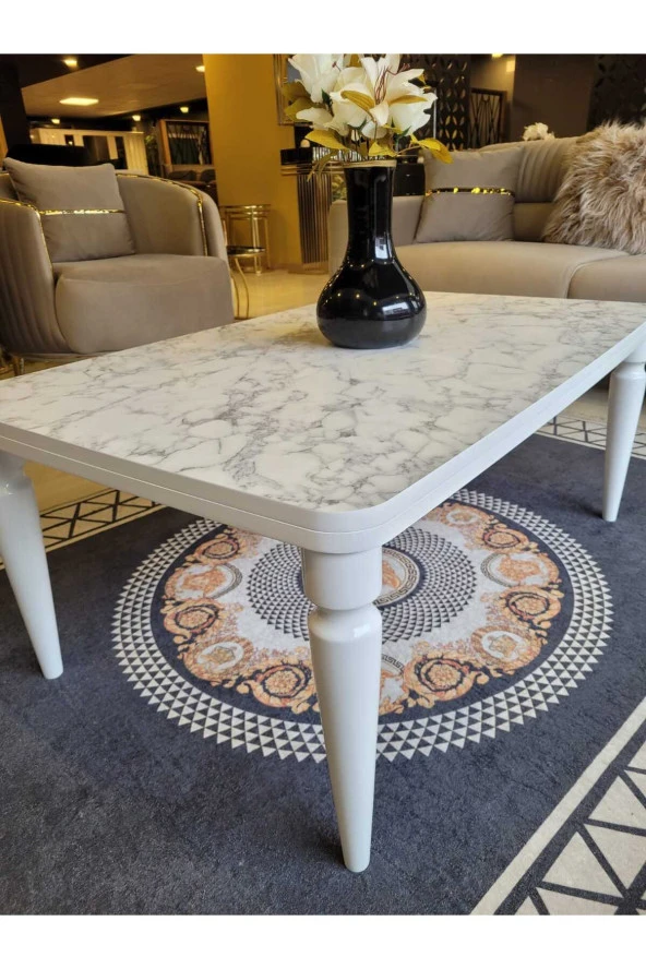 AKSET Orta Sehpa Lüx Beyaz Mermer Full Beyaz ürün görseli