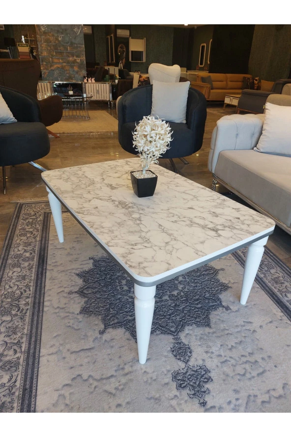 AKSET Orta Sehpa Lüx Beyaz Mermer Gümüş ürün görseli