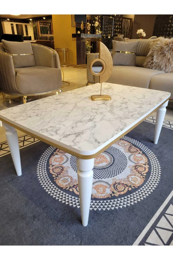 AKSET Orta Sehpa Lüx Beyaz Mermer Gold ürün görseli