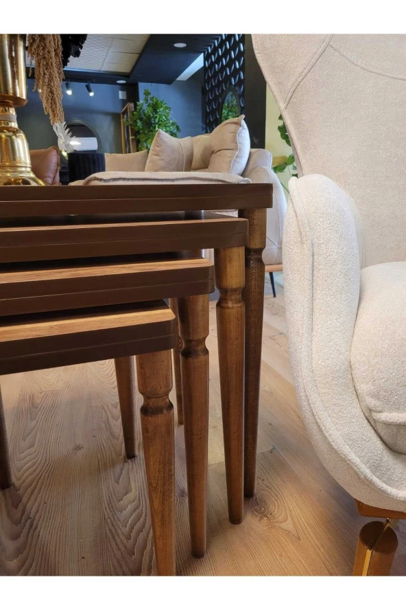 AKSET 4Lü Lüx Zigon Sehpa Full Ceviz - 2