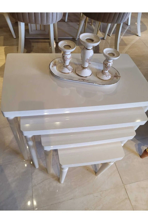 AKSET 4Lü Lüx Zigon Sehpa Full Krem - 4