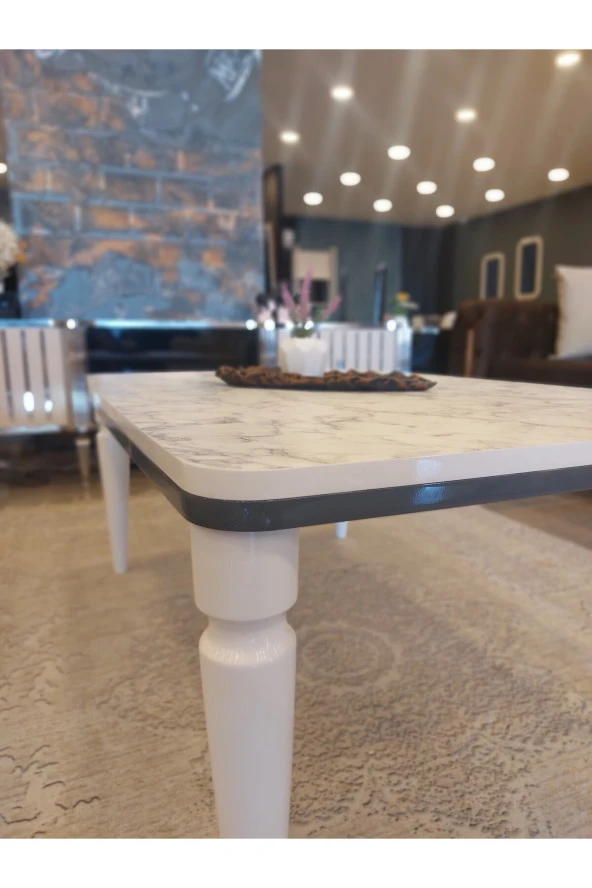 AKSET Orta Sehpa Lüx Beyaz Mermer Antrasit - Resim 3