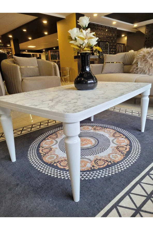 AKSET Orta Sehpa Lüx Beyaz Mermer Full Beyaz - Resim 3