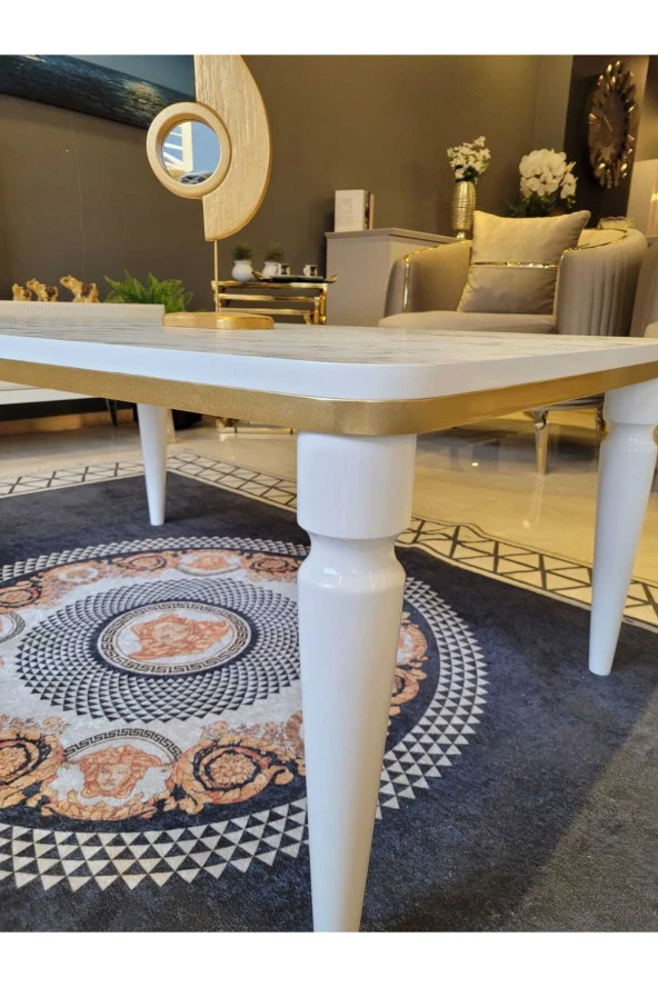 AKSET Orta Sehpa Lüx Beyaz Mermer Gold - Resim 3