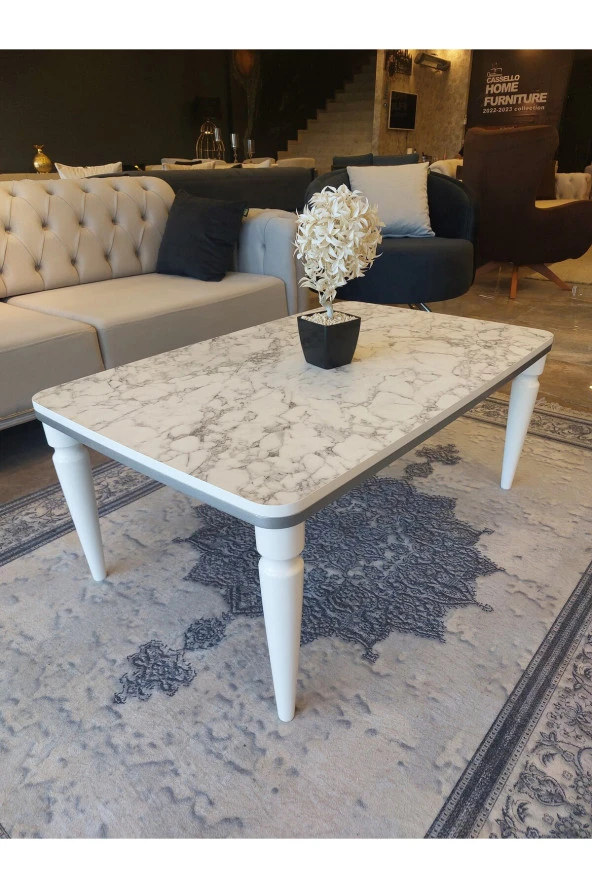 AKSET Orta Sehpa Lüx Beyaz Mermer Gümüş - Resim 2