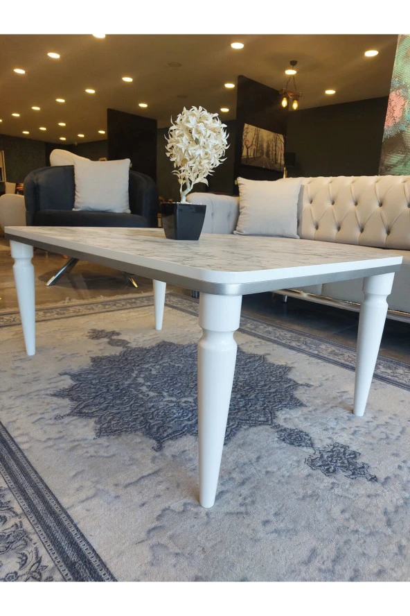 AKSET Orta Sehpa Lüx Beyaz Mermer Gümüş - Resim 3