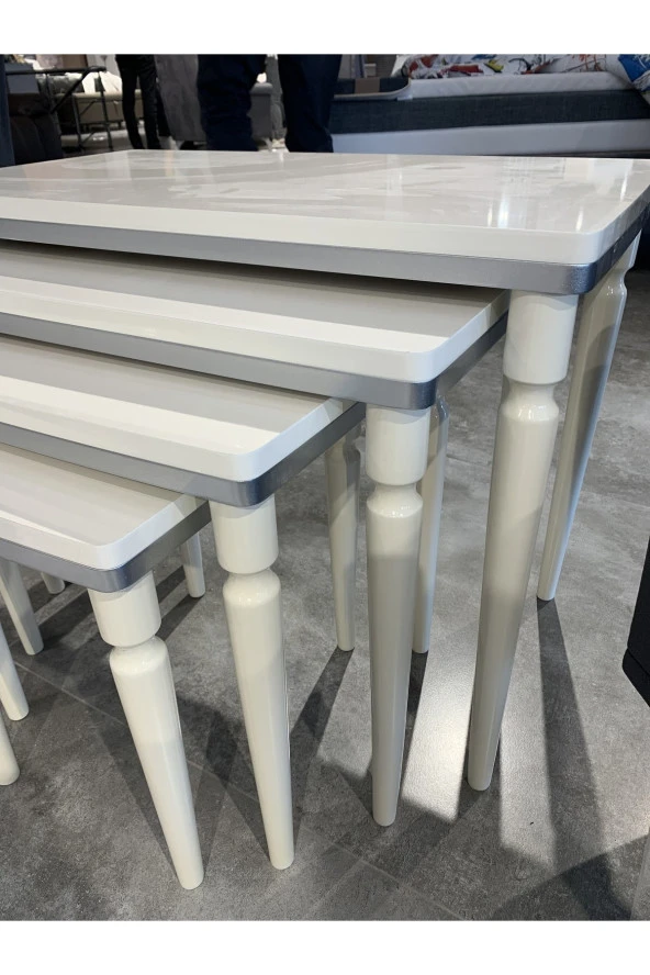 AKSET 4Lü Lüx Zigon Sehpa Gümüş Krem - 3