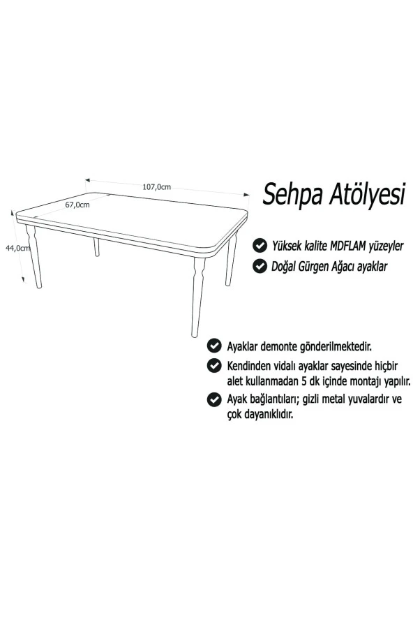 AKSET Orta Sehpa Lüx Krem Ceviz - Resim 3