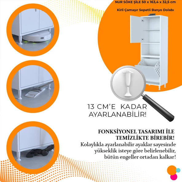 Modilayn NUR SÖKE ŞİLE 50 x 160 x 32,5 cm Çamaşır Hazneli Çok Amaçlı Banyo Dolabı - 2