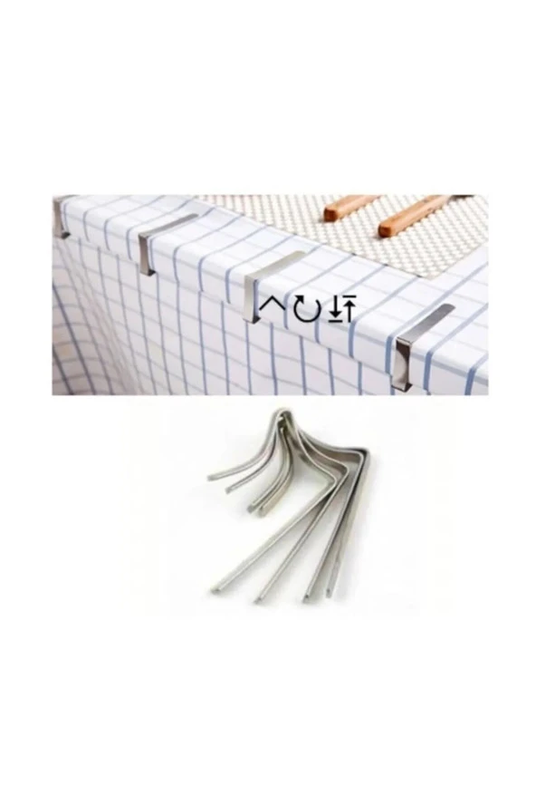 4 Adet Masa Örtüsü Kıskacı Paslanmaz Çelik Masa Örtüsü Mandalı Metal Kıskaç - 3