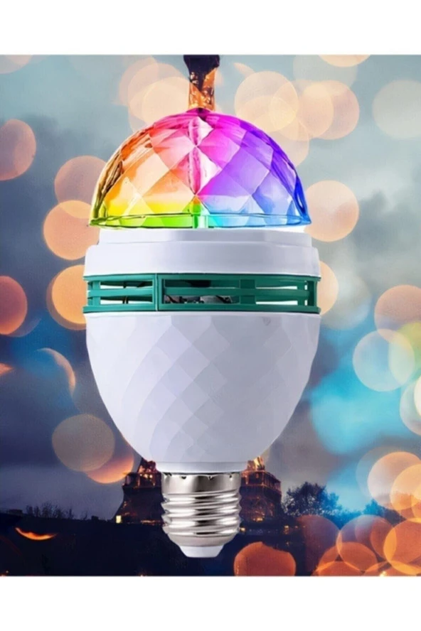 Disco Topu Renkli Led Döner Başlıklı Disko Topu Ampul Gece Lambası 3 Watt E27 Duylu + Fişli Duy