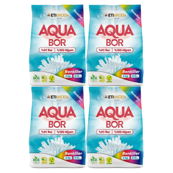 %100 Yerli Boron AquaBor Matik Toz Çamaşır Deterjanı 16KG (Renkliler İçin) 104 Yıkama (4PKx4KG)
