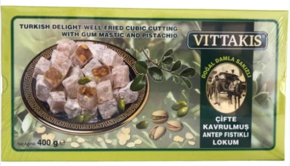 Vittakis Damla Sakızlı Antep Fıstıklı Çifte Kavrulmuş Lokum 400 gr