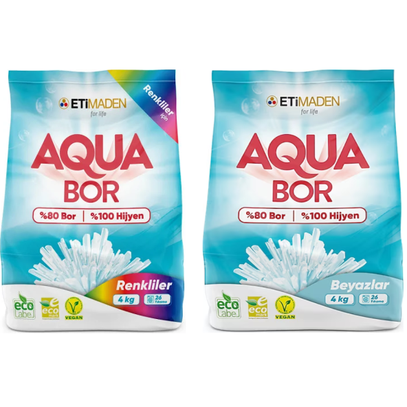 %100 Yerli Boron Aqua Bor Toz Çamaşır Deterjanı Renkli 4kg+ beyazlar 4 kg (KAMPANYA)