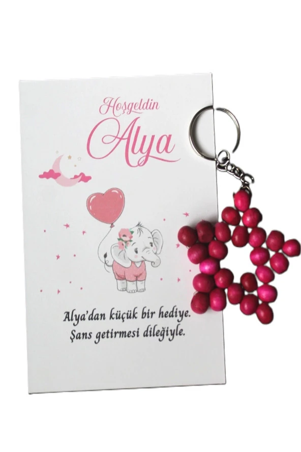 30 Adet Zincirli Ahşap Yıldız Anahtarlık Kız Bebek Hediyeliği Fil & Balon Kız Çocuk Konsept - Resim 2