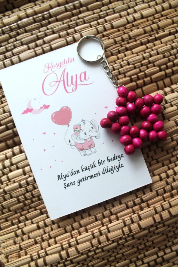 30 Adet Zincirli Ahşap Yıldız Anahtarlık Kız Bebek Hediyeliği Fil & Balon Kız Çocuk Konsept - Resim 6