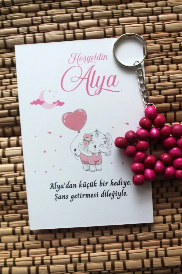 30 Adet Zincirli Ahşap Yıldız Anahtarlık Kız Bebek Hediyeliği Fil & Balon Kız Çocuk Konsept - Resim 7