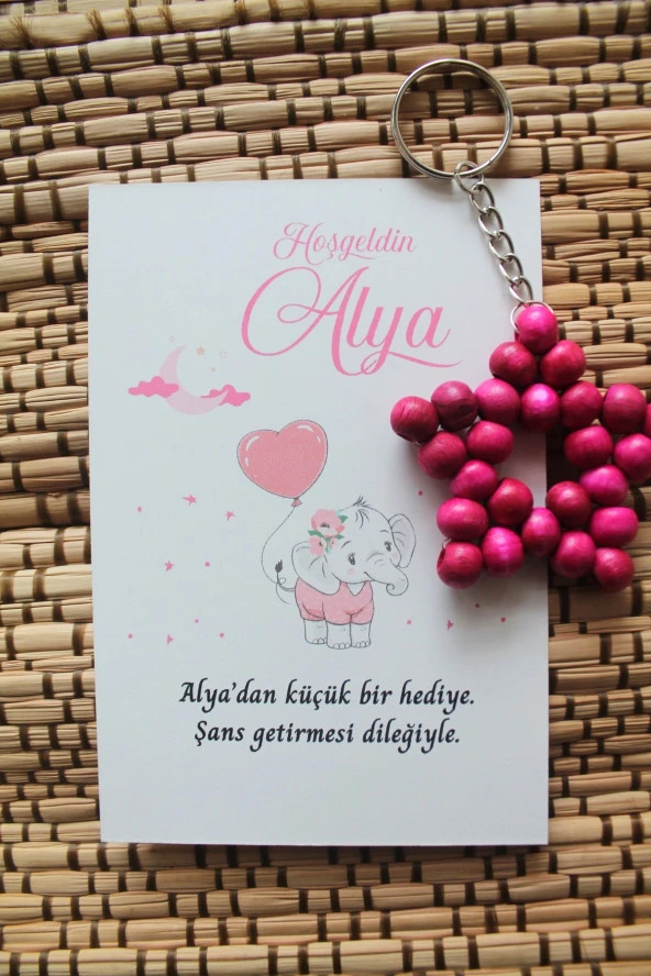 30 Adet Zincirli Ahşap Yıldız Anahtarlık Kız Bebek Hediyeliği Fil & Balon Kız Çocuk Konsept - Resim 9