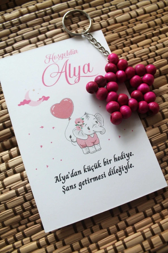 30 Adet Zincirli Ahşap Yıldız Anahtarlık Kız Bebek Hediyeliği Fil & Balon Kız Çocuk Konsept - Resim 10