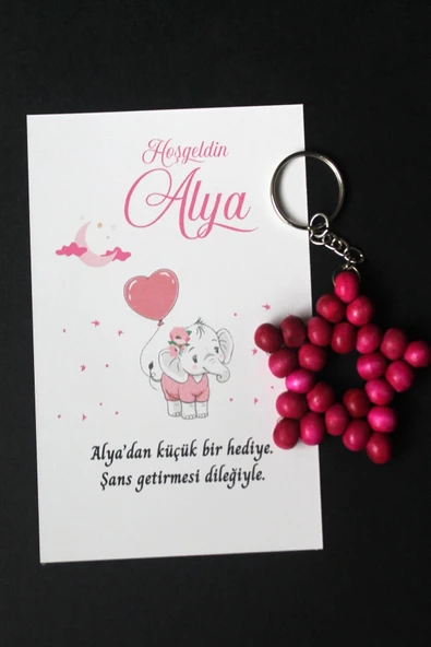 20 Adet Zincirli Ahşap Yıldız Anahtarlık Kız Bebek Hediyeliği Fil & Balon Kız Çocuk Konsept
