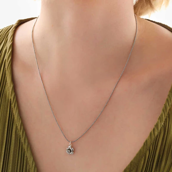 925 Ayar Gümüş Gül Kadın Kolye - Resim 2