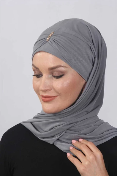 Taşlı Hazır Şal  Gri