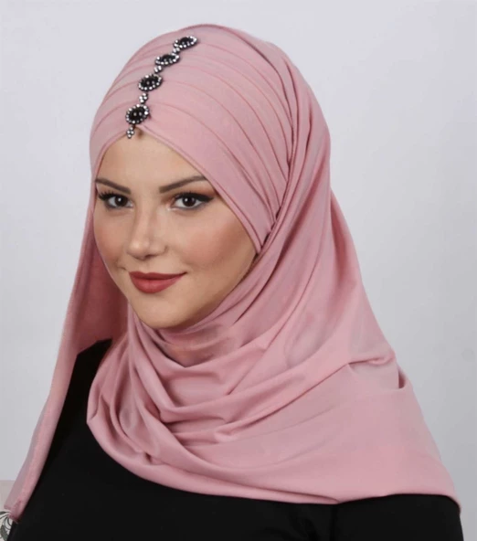 Pileli Taşlı Şal  Pudra