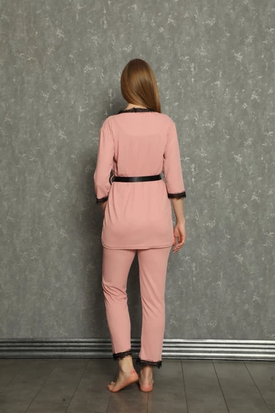 Moda Çizgi Kadın 3'lü Sabahlık Pijama Takım 20598 - 4