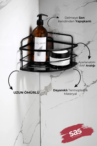 Yapışkanlı Ömür Boyu Paslanmaz Kristal Ayarlanabilir Raf Banyo Düzenleyici Şampuanlık LK-01 SS - Resim 2