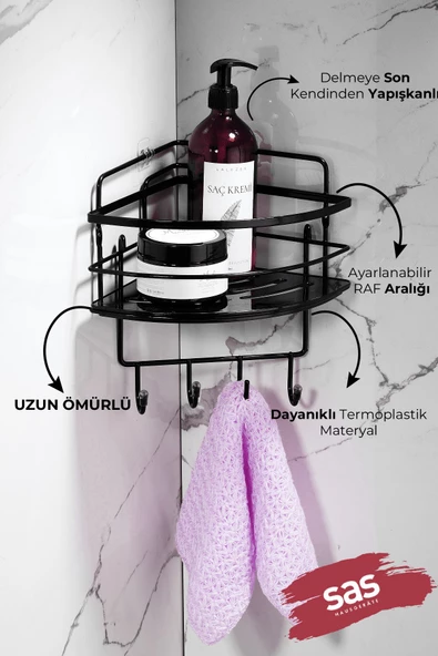 Yapışkanlı Ömür Boyu Paslanmaz Kristal Ayarlanabilir Raf Banyo Düzenleyici Şampuanlık LK-01 SSSK - 2