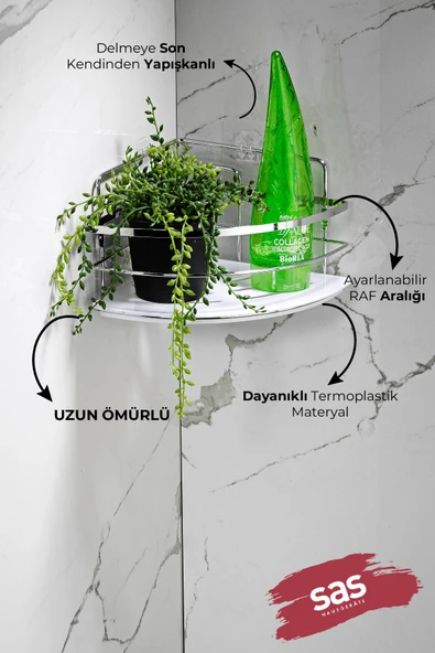 Yapışkanlı Ömür Boyu Paslanmaz Kristal Ayarlanabilir Raf Banyo Düzenleyici Şampuanlık LK-01 KB - Resim 2